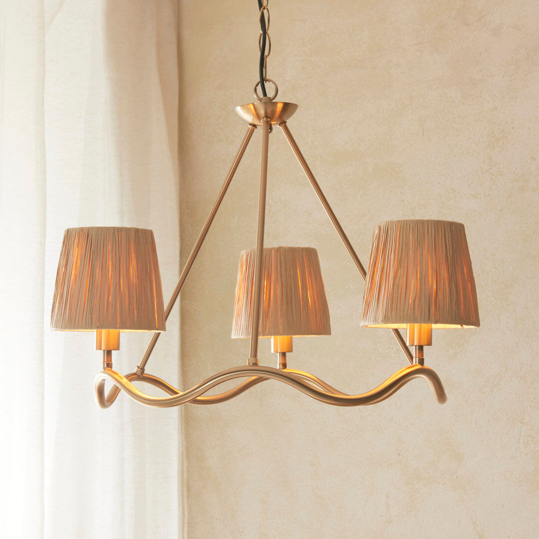 Heritage Hues Wrangler 3lt Pendant light finished and Raffia Brass 40cm H X 60cm W X 60cm D