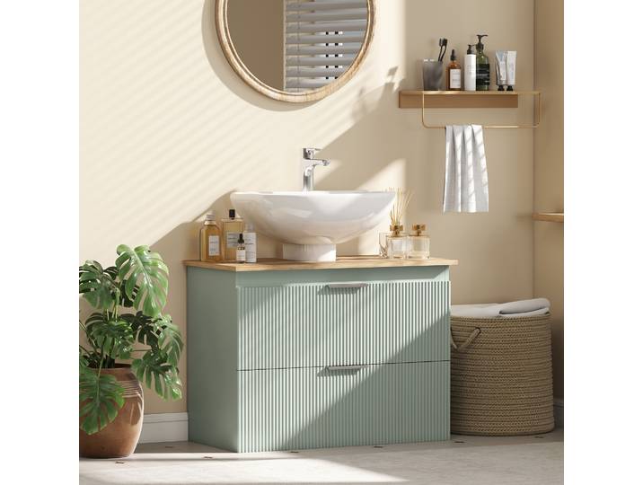 HOMCOM Meuble Sous Lavabo Moderne 2 Tiroirs Vert Bois 80x40x60cm