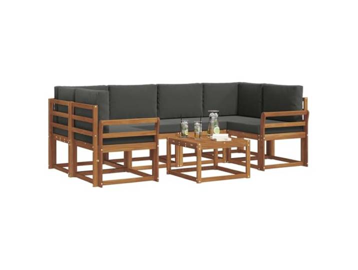 KTHLBRH Sofa-Set für den Außenbereich, 7-teilig, Akazienholz Eckmodul, inklusive Kissen, Lattenrost-Design, für Garten und Terrasse