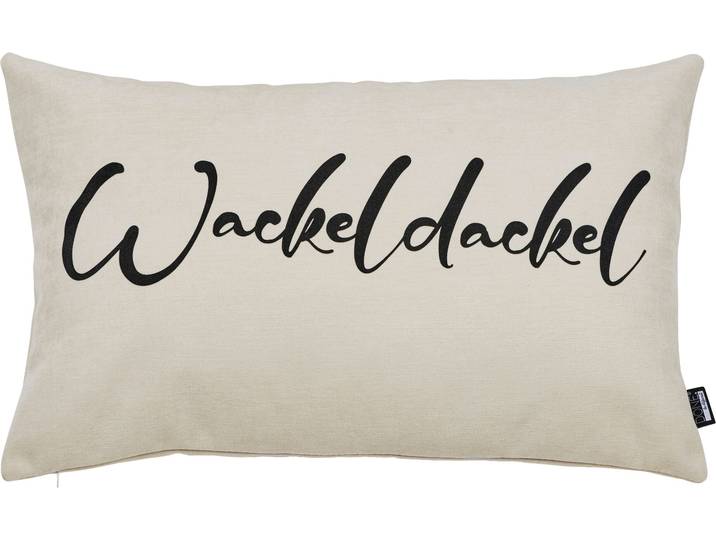 Dekokissen DONE. WACKELDACKEL , beige (beige, schwarz, schriftzug), B:40cm L:60cm, Polyester, Dekokissen_Sitzkissen_Kissenhüllen, Dekokissen, Extra weiche Haptik