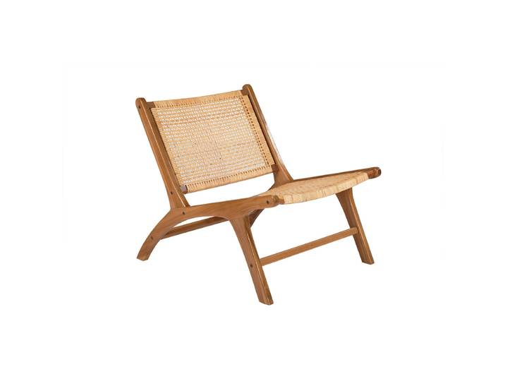 Fauteuil ethnique en bois teck massif et cannage en rotin naturel HAMMA