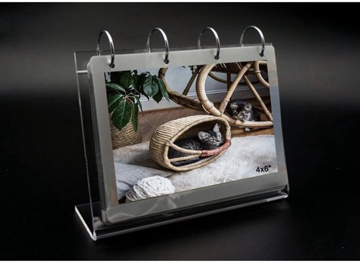 Set van 7 acryl foto- en bordhouders voor tafel in flip album stijl