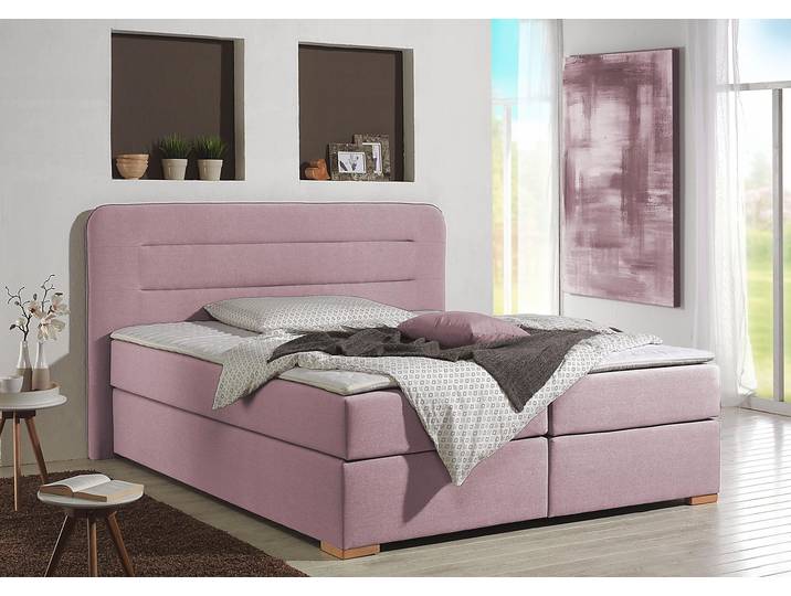 Boxspringbett, Strukturstoff (100% Polyester), Rosé, 180×208 cm, Gemütliches Design, Klassisch, Home Affaire