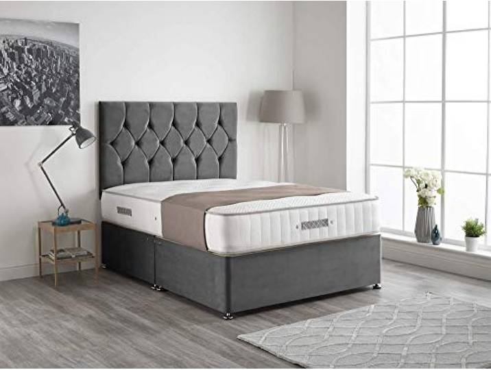 Bed Centre Ziggy Diwanbett mit Kaschmir-Taschenmatratze, 2 Schubladen (gleiche Seite) und Kopfteil, Small Double (120cm X 190cm)