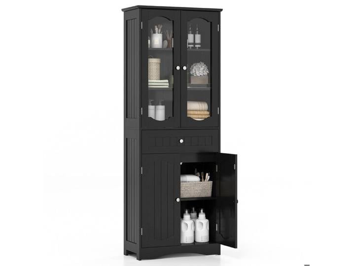 Avec instructions détaillées armoire de rangement salle de bain 63 pouces étagères réglables et 2 portes en verre
