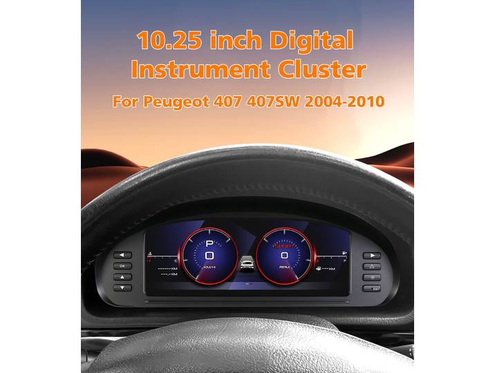 Tableau de bord numérique pour Peugeot 407 407SW CC 2004-2010, affichage du combiné d'instruments, compteur de vitesse, cockpit virtuel, jauge