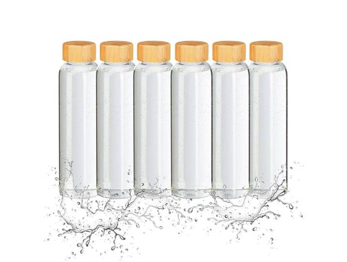 Relaxdays 6x Glazen waterfles bamboe deksel 500 ml