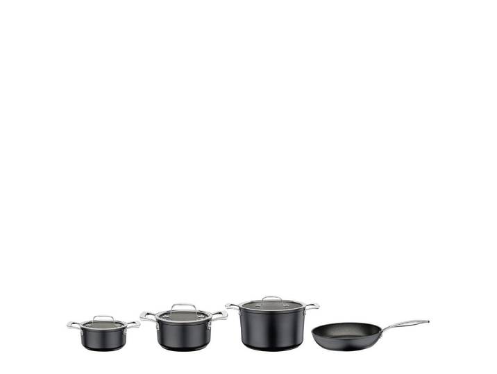Kochtopfset, Schwarz, 24 cm, Metall & Glas, Backofengeeignet, 4-teilig