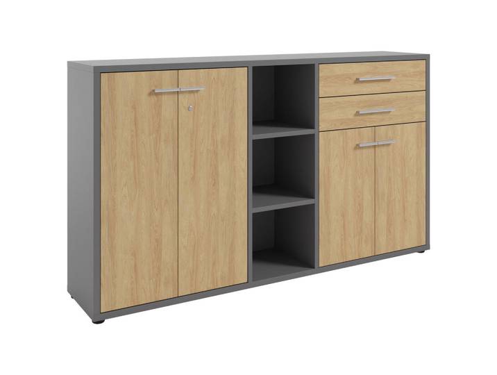 Novel Sideboard Texas, Grau, Hickory, Kunststoff, 3 Fächer, 2 Schublade(n) Schubladen, 191.1x110x40 cm, stehend, Wohnzimmer, Kommoden & Sideboards, Sideboards