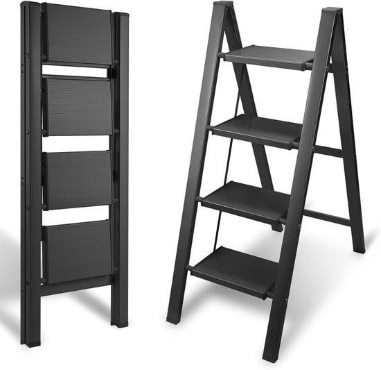 Yakimz Aluminium trapladder met 4 antislip treden - Zwart