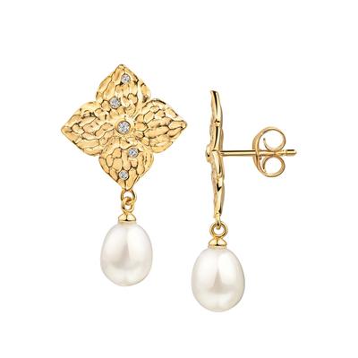 Paar Ohrstecker FIRETTI "Schmuck Geschenk Silber 925 Ohrschmuck Ohrringe Blume", gold (gelbgoldfarben, kristallweiß, weiß, kristallweiß), Ohrringe, Damen, 6mm, Perlen Silber 925 (Sterlingsilber), Perlen, Silber 925 (Sterlingsilber), mit Weißtopas -...