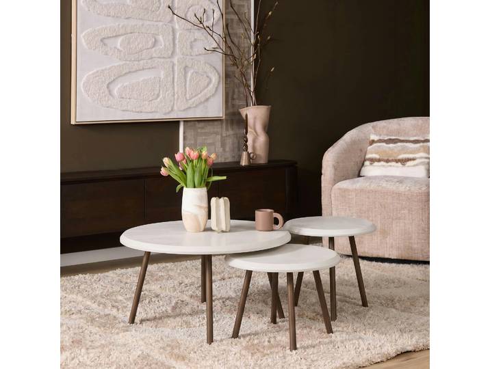 Table basse gigogne ronde en bois beige sable (x3) ALMA