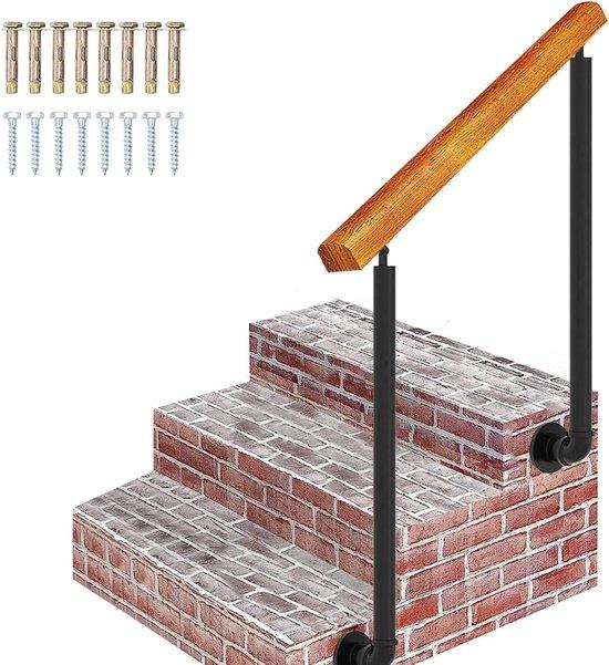 Treppengeländer Metall Holz - Sicherheitsstütze für Treppen - Verstellbarer Winkel - Schwarz Natur