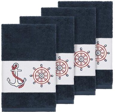 Authentic Hote and Spa Authentic Hotel and Spa Turkish Cotton Nautical Embroidered Midnight Blue 4-piece Hand Towel Set