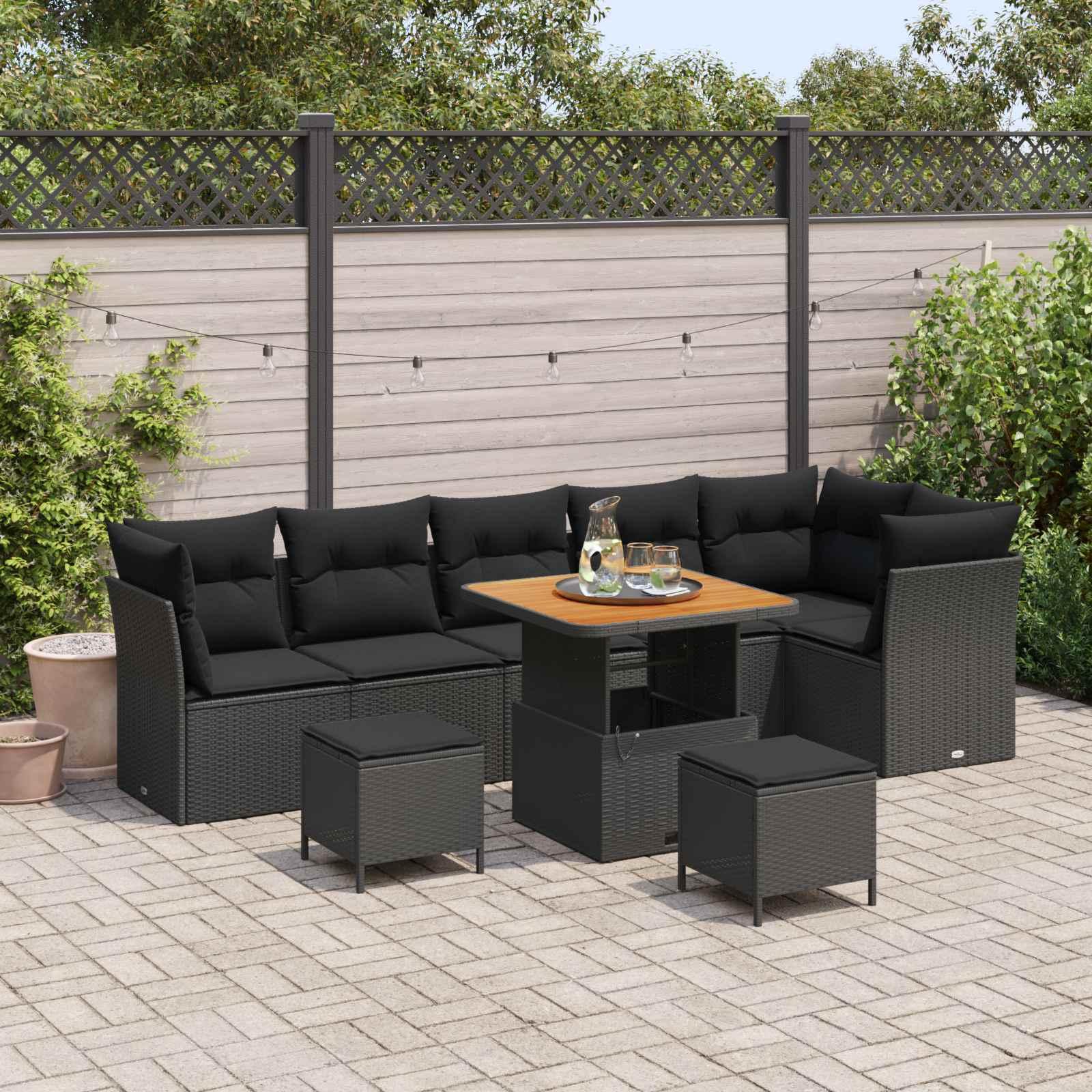 vidaXL Garten-Sofa-Set 9 Stk. 6-Sitzanzahl Schwarz