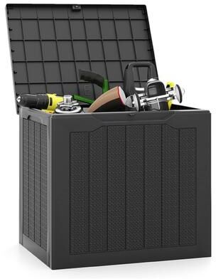 Wicker Texture Outdoor Storage Chest with Lockable Lid Black