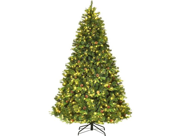 COSTWAY 225cm LED Künstlicher Weihnachtsbaum, Christbaum mit Klappsystem und Metallständer, Tannenbaum geschmückt, Kunstbaum Weihnachten ideal für Zuhause, Büro, Geschäfte und Hotels