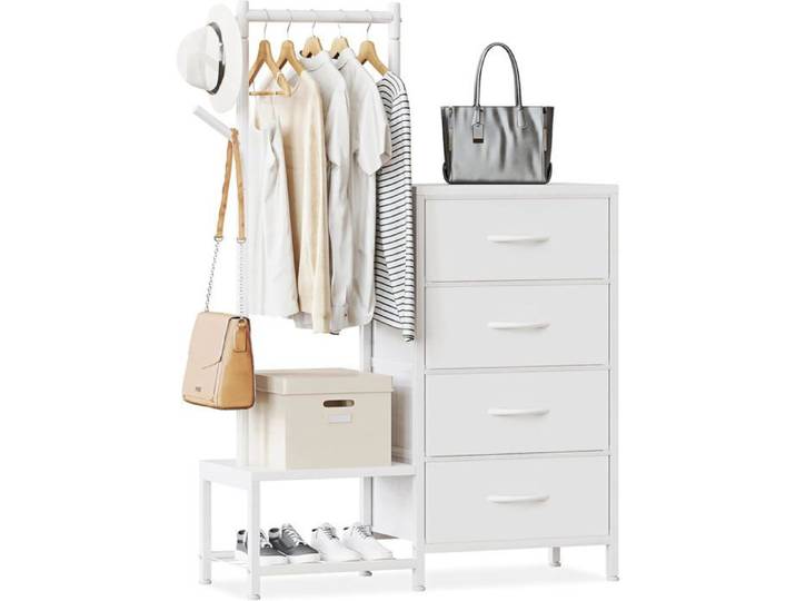 Coleshome Blanc Commode Chambre Adulte 4 Tissu Tiroirs a Vetement 75 x 30 x 118cm