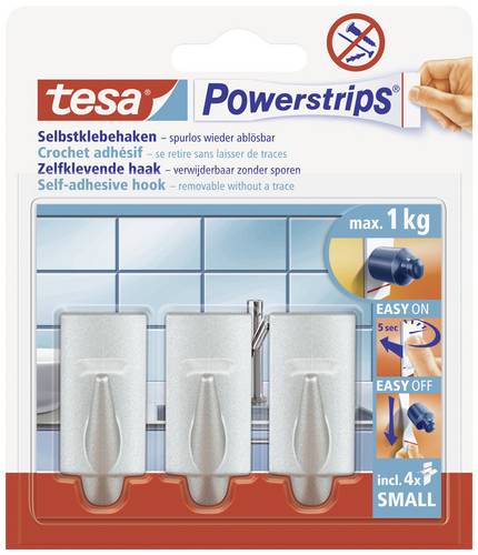 TESA POWERSTRIPS Klebehaken Small Trend Chrom (matt) Inhalt: 3St.