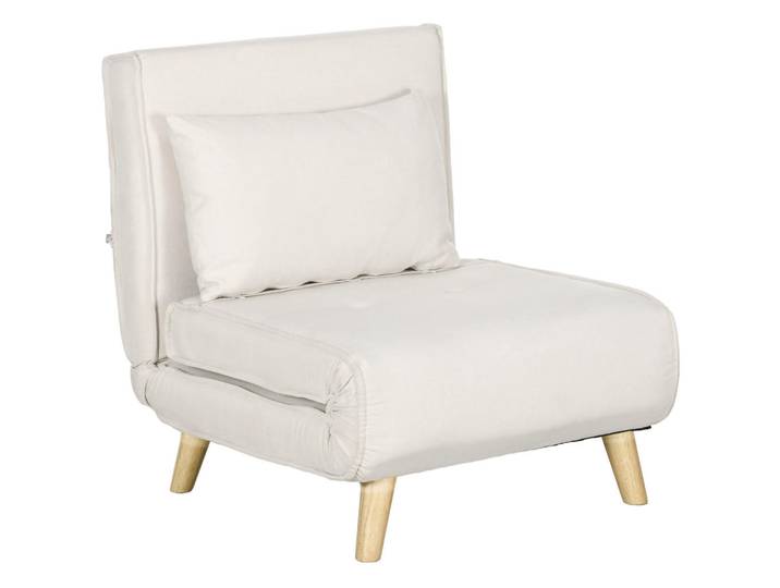 Homcom Schlafsessel, Klappbett mit Bettfunktion, Lendenkissen, für Wohnzimmer Creme, Holz, Echtholz,Kautschukholz, Füllung: Polyester,Polyester, einzeln stellbar, 78x79x72 cm, Wohnzimmer, Sofas & Couches, Schlafsofas, Schlafsessel