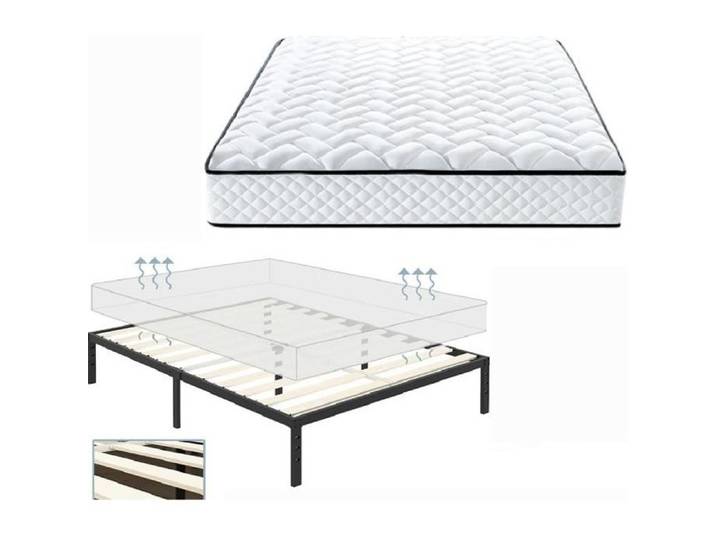 Ensemble Sommier + Matelas - Blanc - 140x190 cm - Mousse - 2 places - 1 sommier monobloc