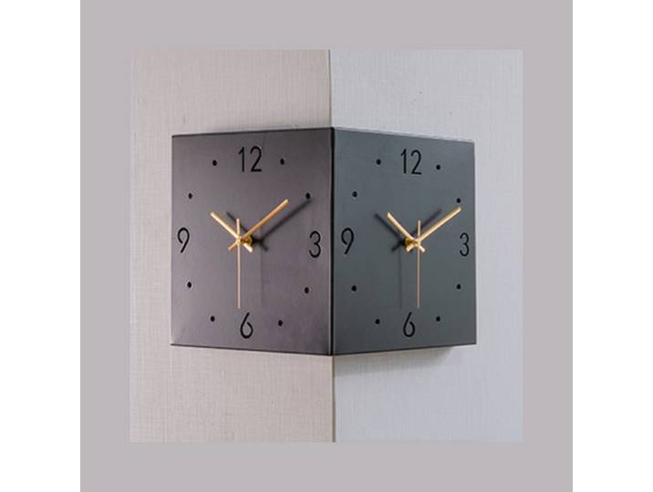 Horloge murale d'angle créative carrée Simple Double face horloge murale avec échelle de chiffres arabes analogique horloge murale silencieuse décor à la maison