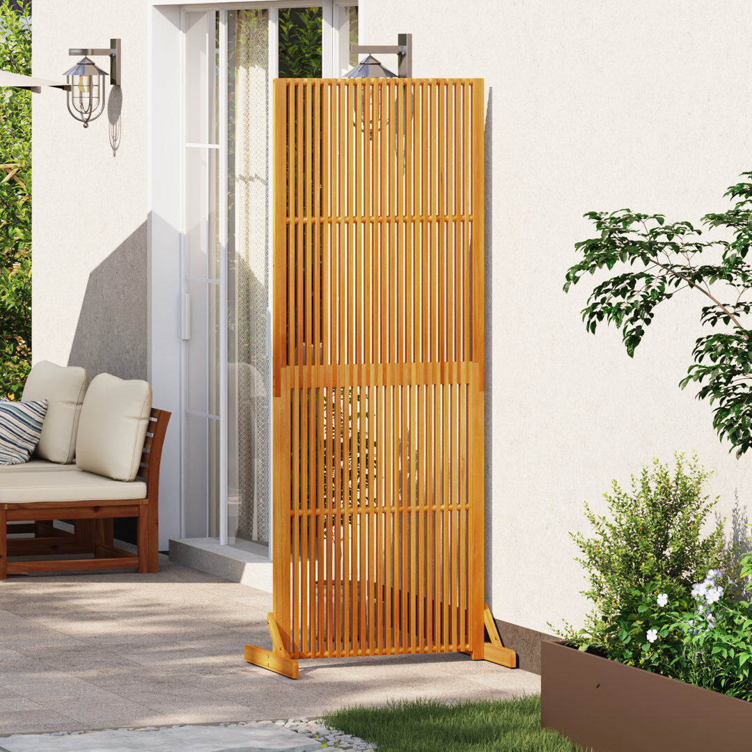 Gracie Oaks Privacy Screen Brown Solid Acacia Wood With An Oiled Finish, Steel Brown 200cm H x 79.5cm W x 50cm D