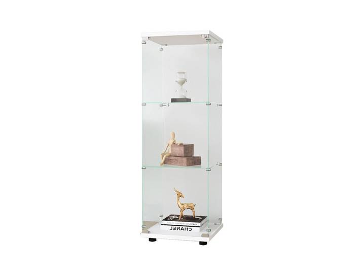 Vitrine Glas, 3 Etagen mit Tür und Schloss, 5 mm gehärtetes Glas, Schwarz, Weiß, 36.5x125x42.5 cm, Esszimmer, Vitrinen, Vitrinenschränke