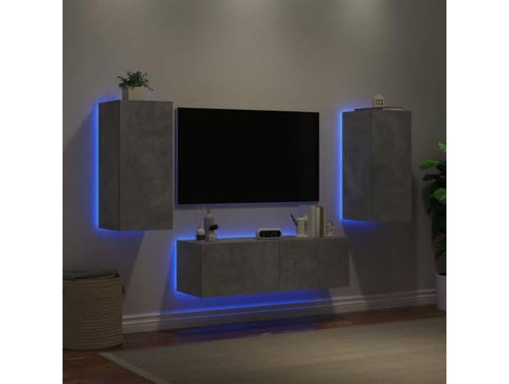 XGWKCNV Furniture Select-3 Stück TV Wandschränke mit LED-Leuchten Betongrau