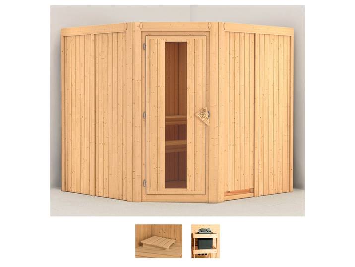 Sauna KARIBU Jarin , beige (naturbelassen), ohne Ofen, (ohne Ofen), Saunen, Sauna, ohne Ofen