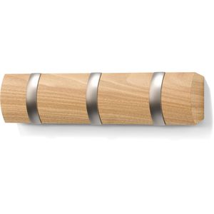Umbra Garderobenleiste Flip 3, 318853-390, braun, aus Holz, 33cm breit, mit 3 klappbaren Haken