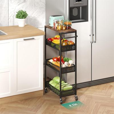 No Storage Cart 4 Tier Narrow Kitchen Rolling Cart on Wheels for Small Space