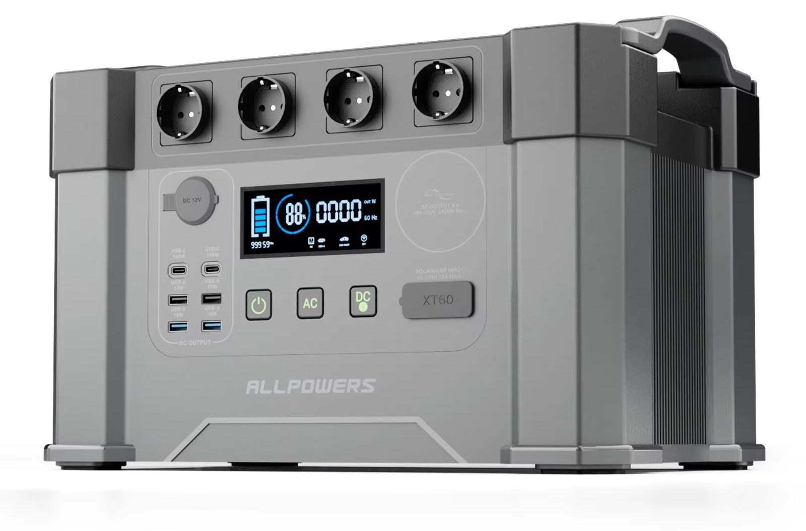 Tragbare Powerstation - S2000 PRO - 1500 Wh Kapazität - 2400 W Leistung - Lithium-Ionen-Akku - Display - EU-Steckdosen