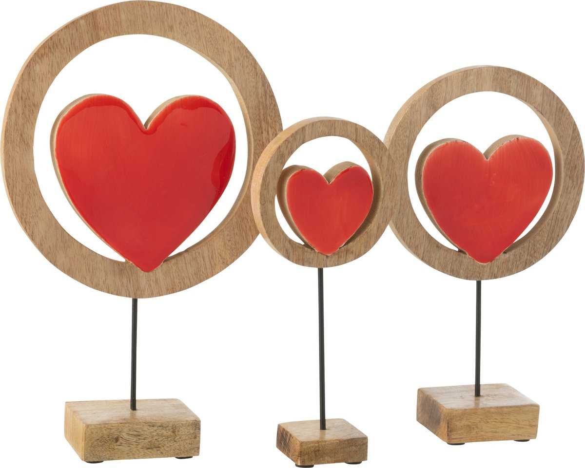 J-Line Decoratie Hart Cirkel Op Voet - Hout - Rood - Large