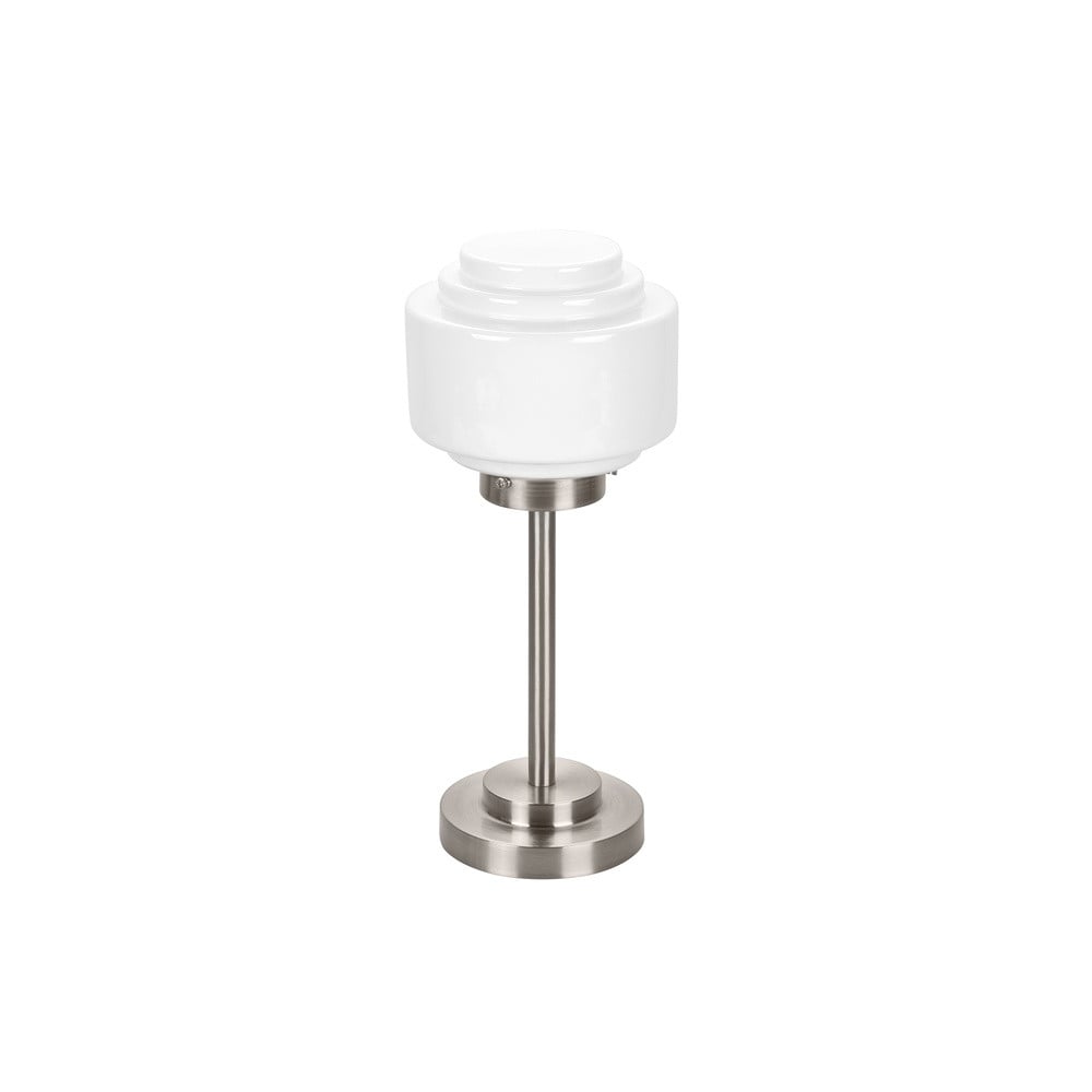 Highlight Cambridge Nikkel Tafellamp met Wit Glas, Diameter: 15 cm