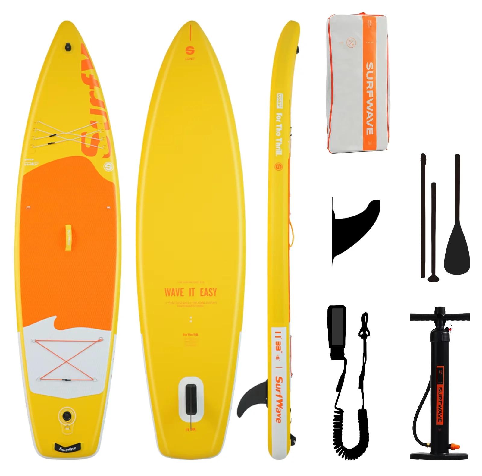 Aufblasbares SUP-Board - Paddleboard - 343 x 84 cm - Rutschfestes EVA-Deck - Paddel, Pumpe und Leash - Finne, Rucksack und Bungee-System - Farbe 5021959