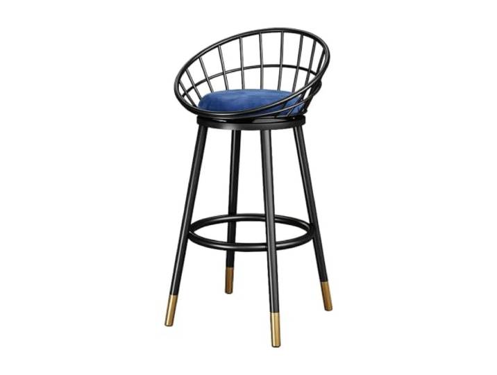 Guyifuny Barhocker Samt, 65/75cm, Drehbar Sitz 36cm, Rückenlehne Metall, Fußstütze, Metallbeine, Küche(Blue,25.6in)