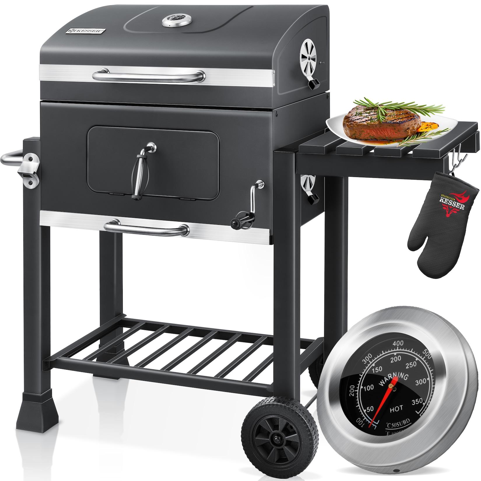 KESSER® Grill Grillwagen XXL Holzkohlegrill mit Deckel, Rädern, Edelstahl-Griff, Grillrost und Thermometer Holzkohle kohlegrill Wagen groß Kohle BBQ Barbeque Camping, Terrasse, Garten