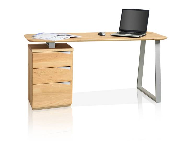 MORI Schreibtisch, Material Teilmassiv, Asteiche furniert mit