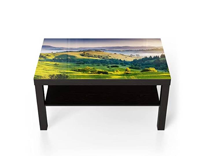 DEQORI Glastisch schwarz groß 90x50 cm Motiv Blick über Karpaten ausgefallener Beistelltisch aus Glas Hochglanz Couchtisch fürs Wohnzimmer moderner Couch Tisch mit Design