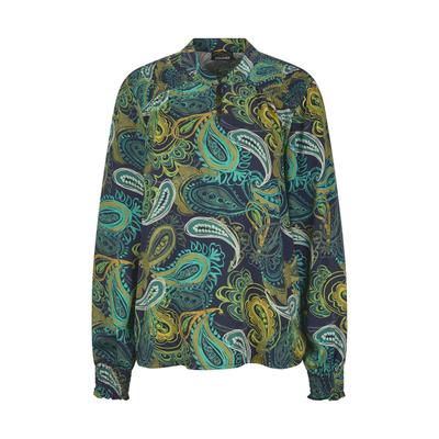 Schlupfbluse GOLDNER "Viskose-Satin-Bluse mit Paisley-Muster", Damen, Gr. 42, grün (smaragd, gemustert), Obermaterial: 100% Viskose CV., Modisch, Blusen Schlupfbluse, Paisley-Muster