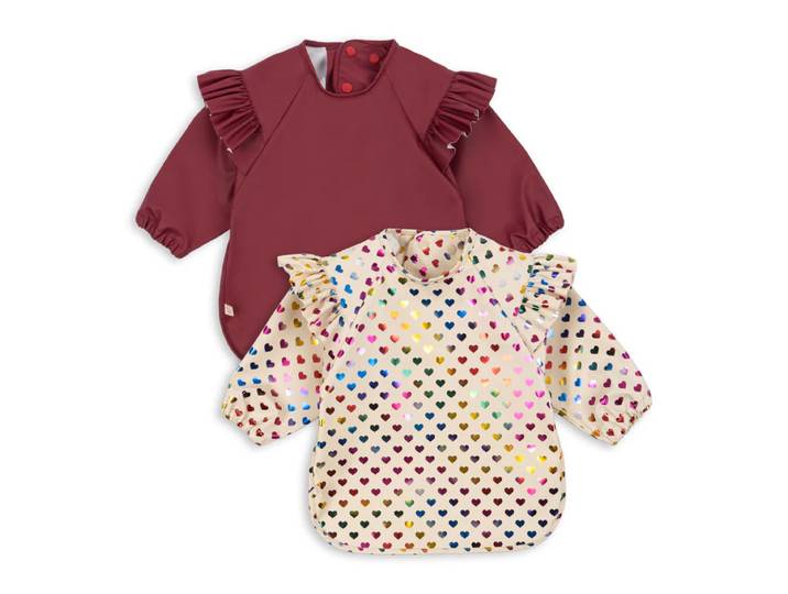 Lätzchen 2er Set Coeur Glitzer mit Ärmel