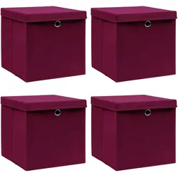 vidaXL Aufbewahrungsboxen mit Deckeln 4Stk. Dunkelrot 32x32x32cm Stoff