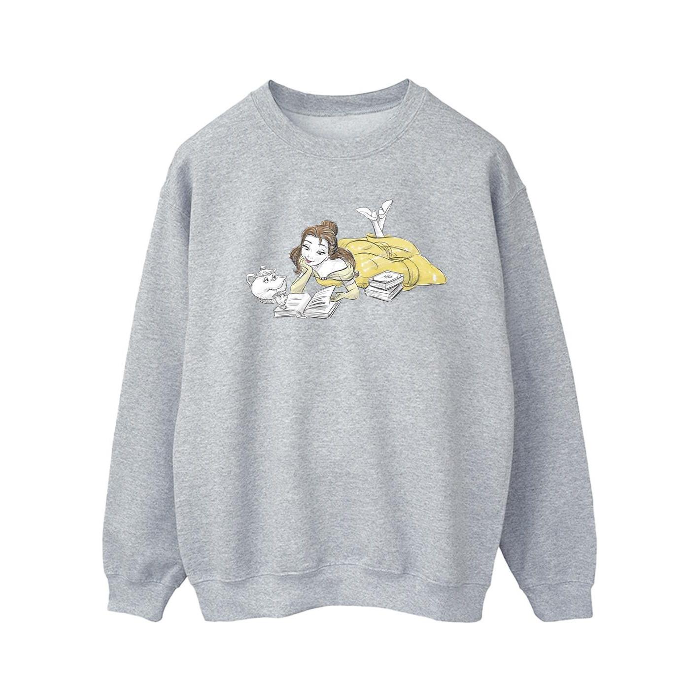 Disney Heren Beauty And The Beast Belle Reading Sweatshirt (Sportgrijs)