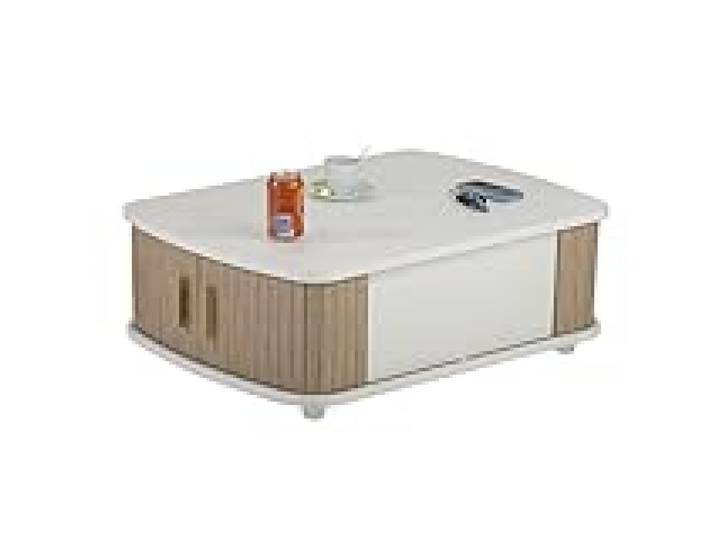 SIMMOB Table Basse Rectangle 80 cm Blanche - Chêne Naturel