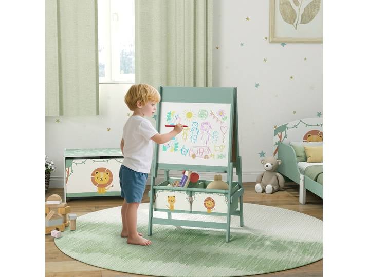 AIYAPLAY Chevalet Enfant 3-en-1 Vert avec Tableau et Papier