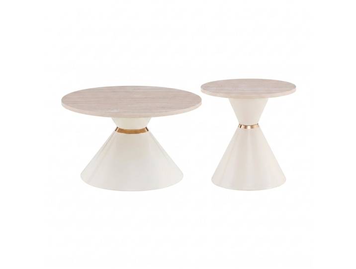 Lot de 2 tables basses gigognes, plateau effet travertin, base métal