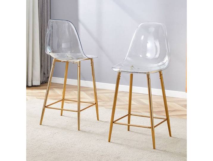 NuvlaGu - Lot de 2 Tabourets de bar - Avec 4 pieds en métal adaptables aux cuisines bars ou restaurants - Doré