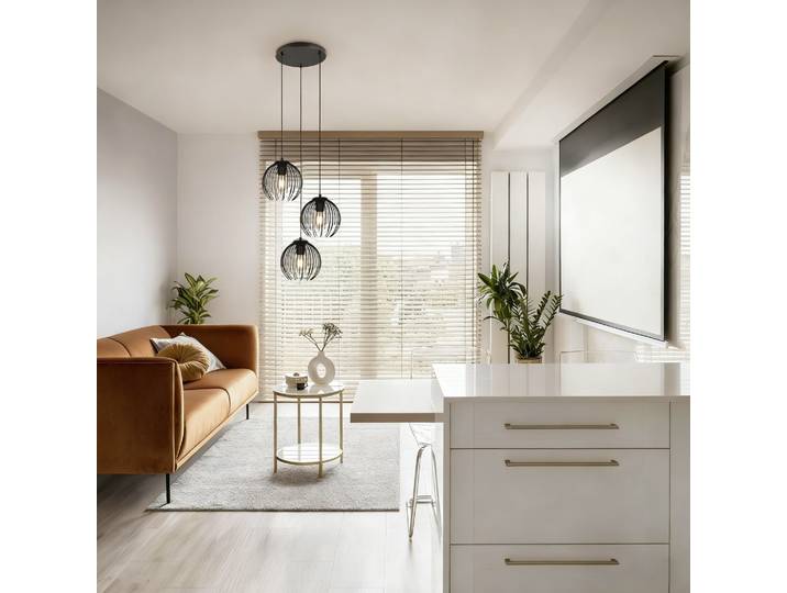 OTTO HOME Pendelleuchte Tonnia - Hängelampe, höhenverstellbar, 3er Rondell, Metall , schwarz (schwarz matt), 3, Ø 25cm, 1 Stk., Leuchten, Wohnzimmer, modern, ballonförmiger Lampenschirm, Pendellampe, Pendelleuchte