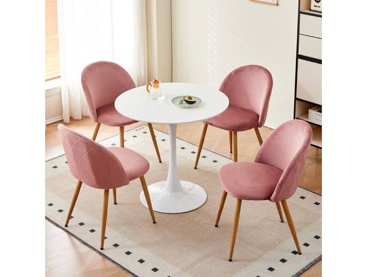Ensemble table et 4 chaises - HJhomeheart - Table round de 80cm MDF et 4 chaises en velours - Rose